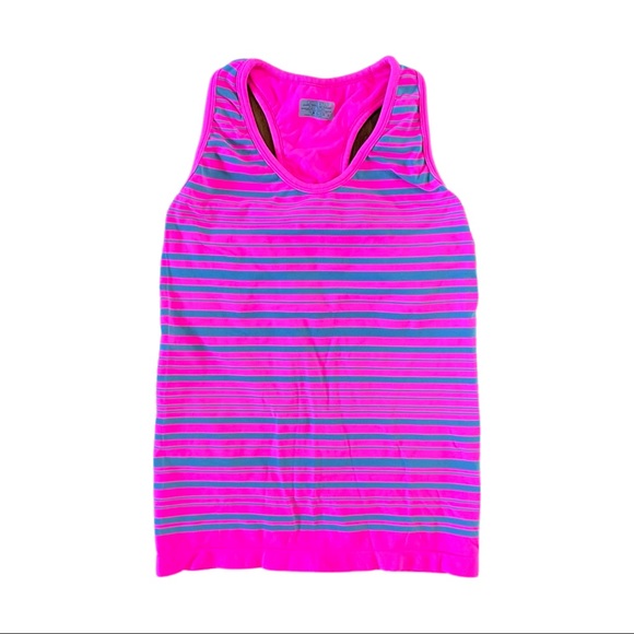 Athleta Striped Racerback Tank Top Built-in Bra, Hot Pink, Size Small - Picture 1 of 5